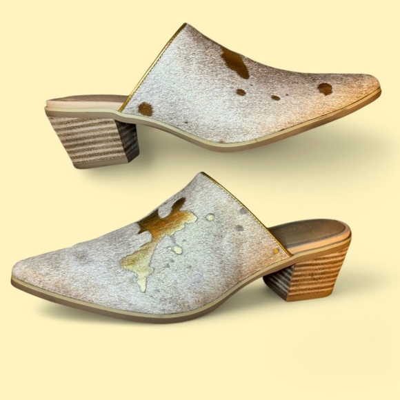 Chocolat Blu Clint Pony Hair Mule Gold & Ivory Size 38/US Size 7.5 Pointy Toe - Picture 5 of 8